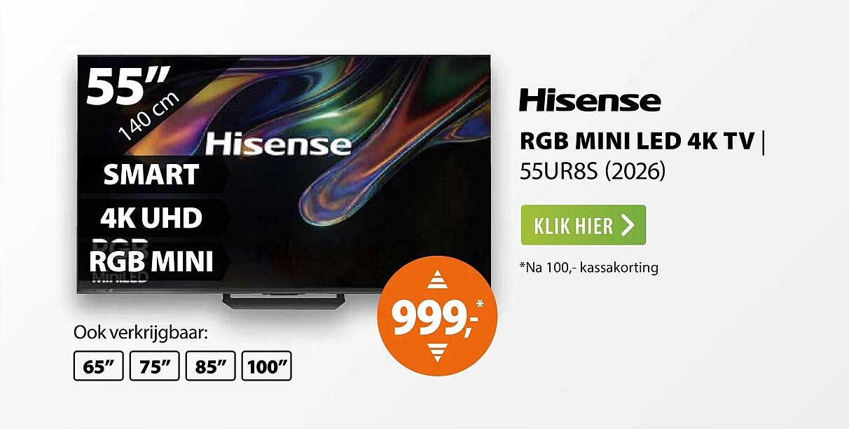 Hisense RGB MINI LED 4K TV | 55UR8S (2026)