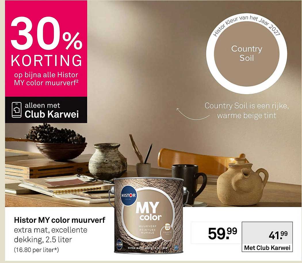 Histor MY color muurverf extra mat, excellente dekking, 2.5 liter 30% KORTING