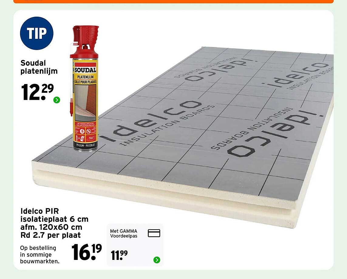 Idelco PIR isolatieplaat 6 cm afm. 120x60 cm Rd 2.7 per plaat