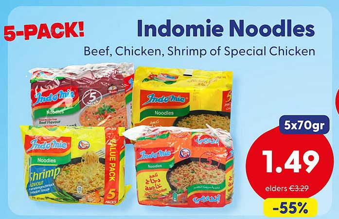 Indomie Noodles Beef, Chicken, Shrimp of Special Chicken 5-PACK!