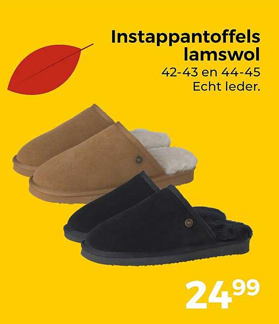 Instappantoffels lamswol 42-43 en 44-45 Echt leder.