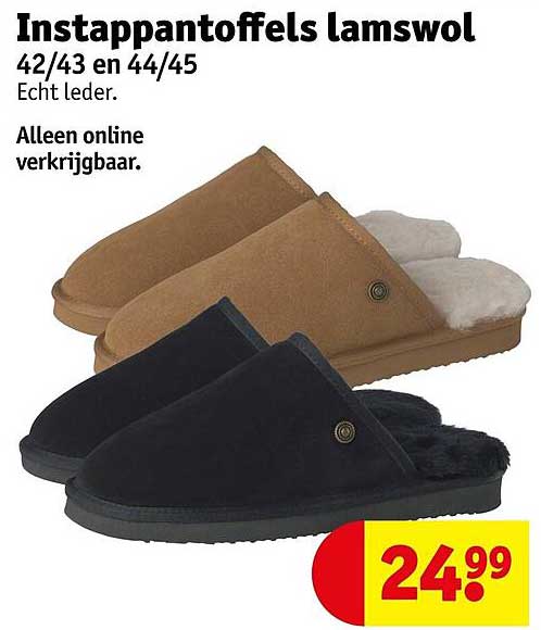 Instappantoffels lamswol 42/43 en 44/45 Echt leder. Alleen online verkrijgbaar.
