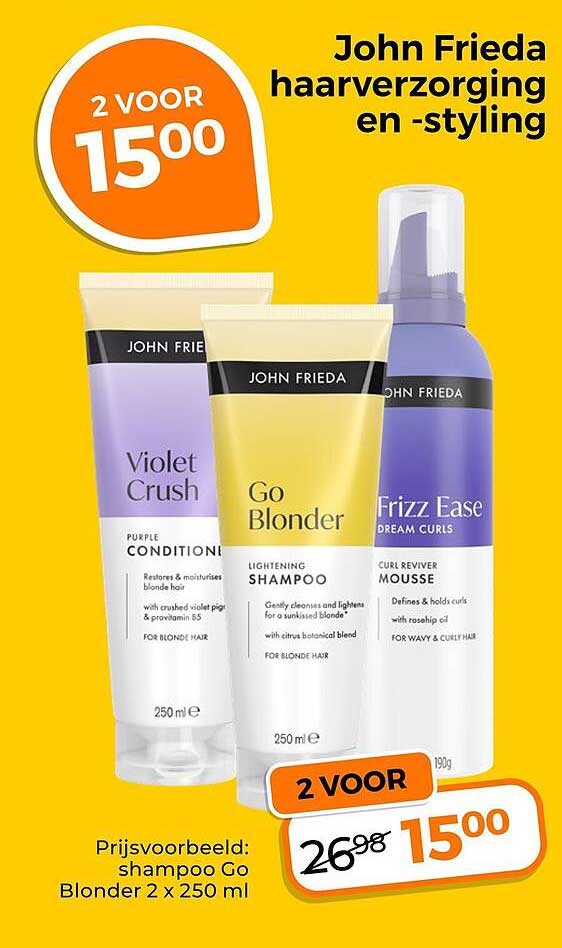 John Frieda haarverzorging en -styling 2 voor 15,00