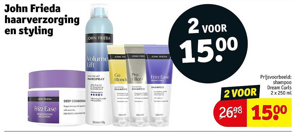 John Frieda haarverzorging en styling 2 voor 15.00