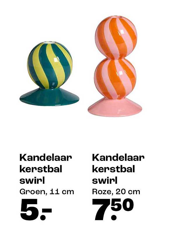 Kandelaar kerstbal swirl Groen, 11 cm