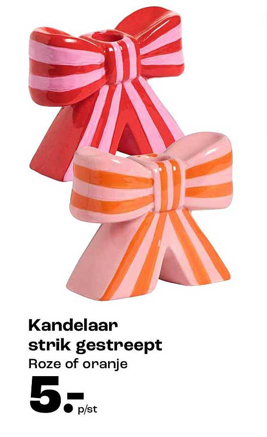 Kandelaar strik gestreept Roze of oranje