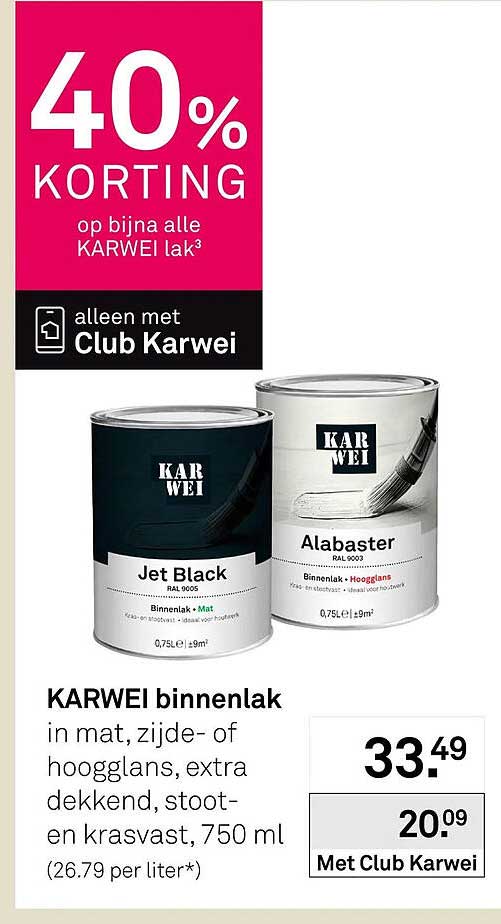 KARWEI binnenlak in mat, zijde- of hoogglans, extra dekkend, stoot- en krasvast, 750 ml