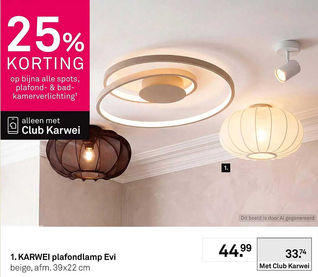 KARWEI plafondlamp Evi beige, afm. 39x22 cm
