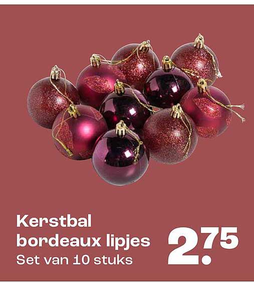 Kerstbal bordeaux lipjes Set van 10 stuks