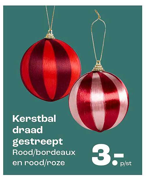 Kerstbal draad gestreept Rood/bordeaux en rood/roze