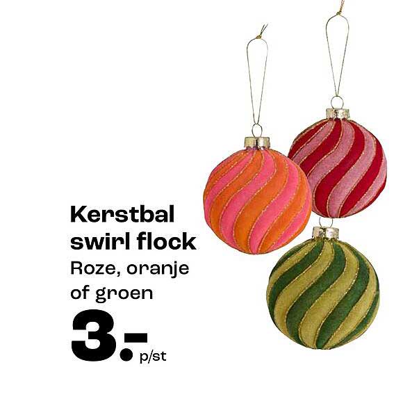Kerstbal swirl flock Roze, oranje of groen