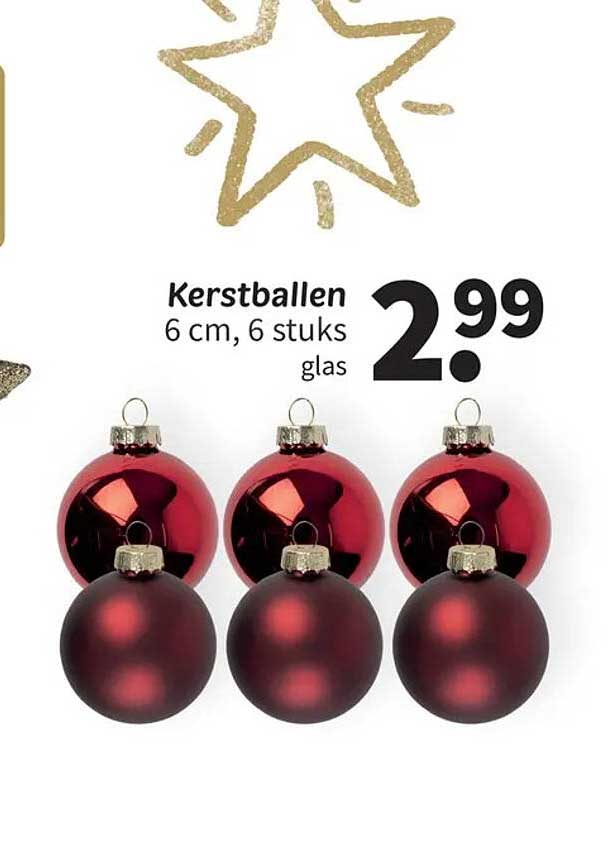 Kerstballen 6 cm, 6 stuks glas