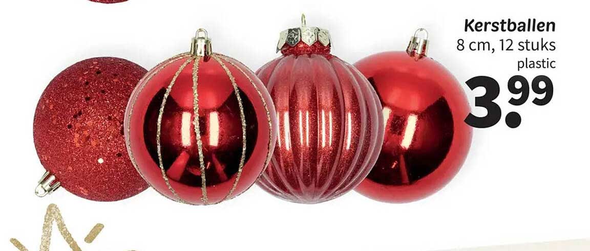 Kerstballen 8 cm, 12 stuks plastic