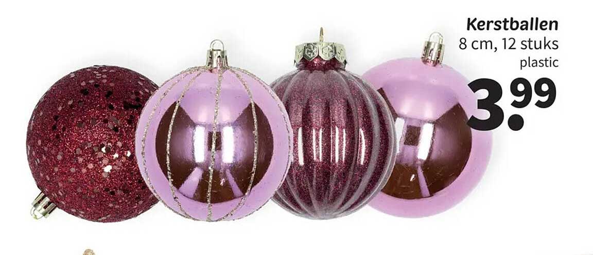 Kerstballen 8 cm, 12 stuks plastic
