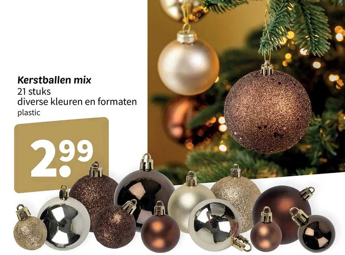 Kerstballen mix 21 stuks diverse kleuren en formaten plastic