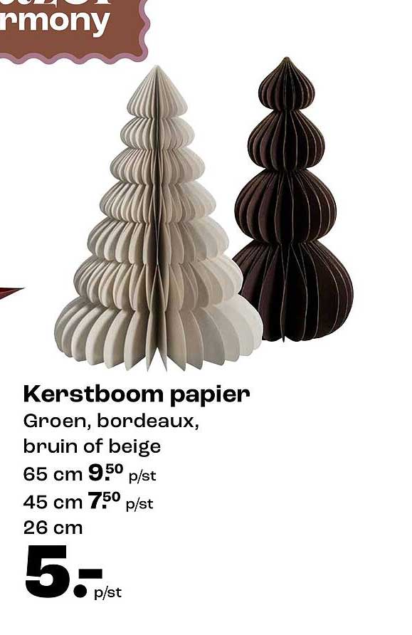 Kerstboom papier Groen, bordeaux, bruin of beige