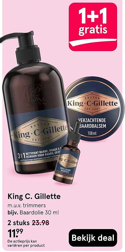 King C. Gillette m.u.v. trimmers bijv. Baardolie 30 ml 1+1 gratis