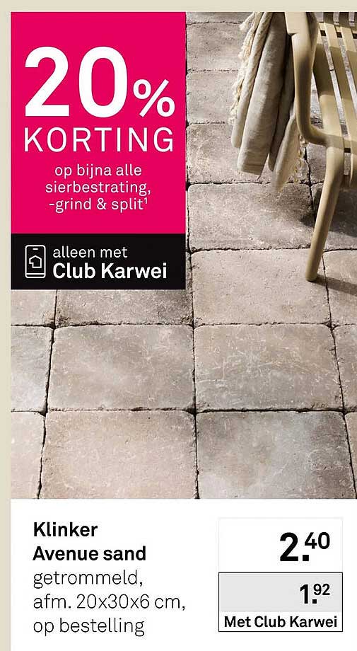 Klinker Avenue sand getrommeld, afm. 20x30x6 cm, op bestelling
