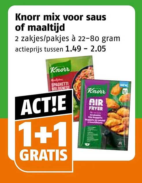 Knorr mix voor saus of maaltijd 1+1 gratis