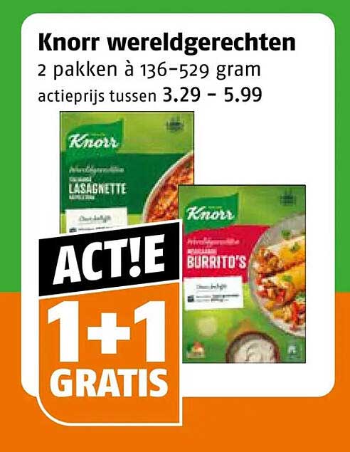 Knorr wereldgerechten 2 pakken à 136-529 gram actielabel 1+1 gratis