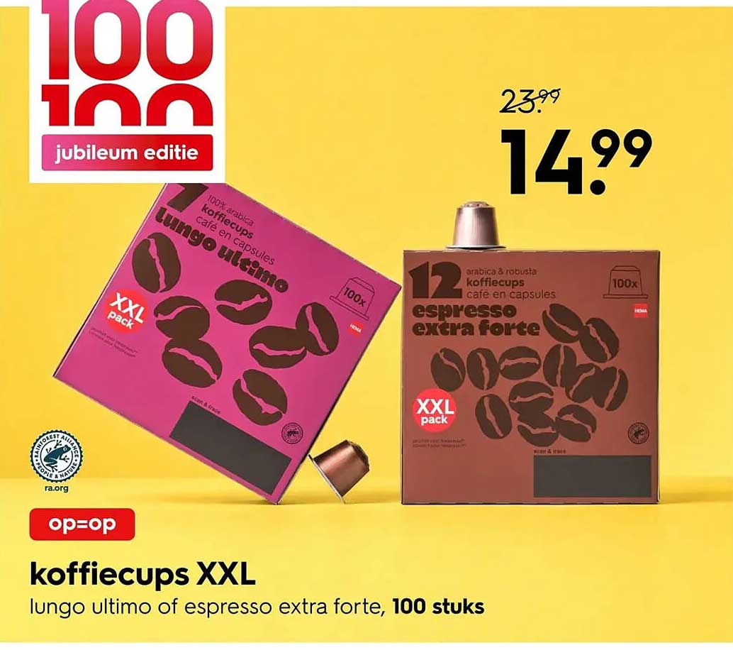 koffiecups XXL lungo ultimo of espresso extra forte, 100 stuks