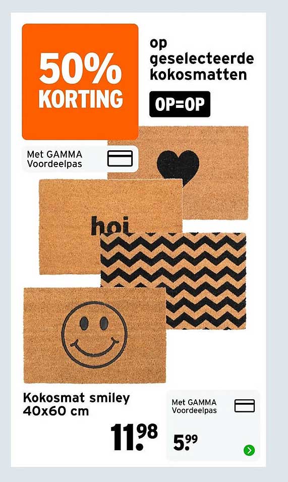 Kokosmat smiley 40x60 cm 50% KORTING op geselecteerde kokosmatten OP=OP