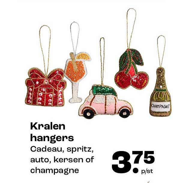 Kralen hangers Cadeau, spritz, auto, kersen of champagne