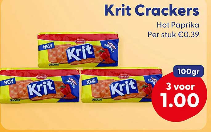 Krit Crackers Hot Paprika 100gr 3 voor 1.00