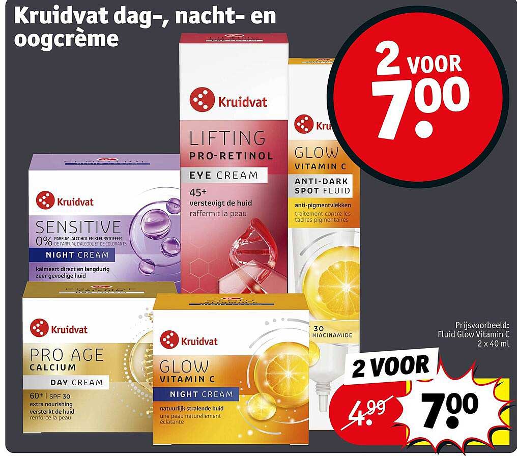 Kruidvat dag-, nacht- en oogcrème 2 voor 7.00