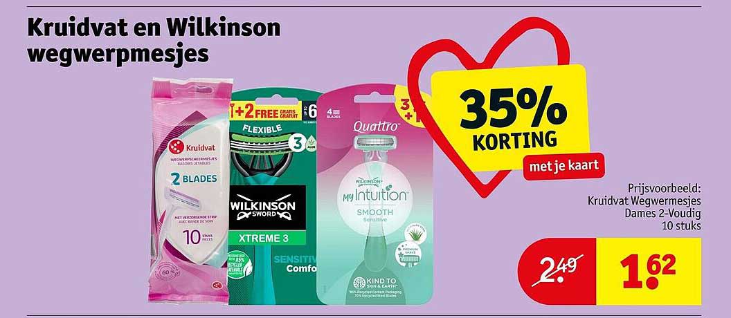 Kruidvat en Wilkinson wegwerpmesjes 35% KORTING met je kaart