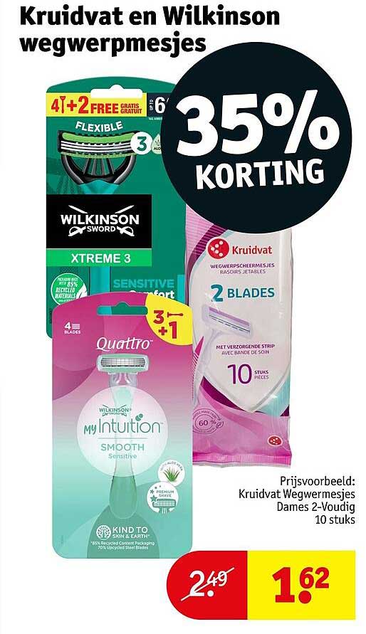 Kruidvat en Wilkinson wegwerpsmesjes 35% korting