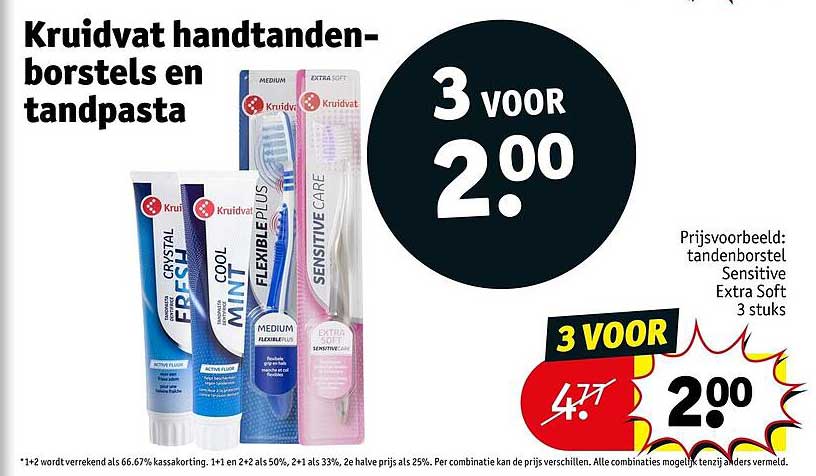 Kruidvat handtandenborstels en tandpasta 3 voor 2.00