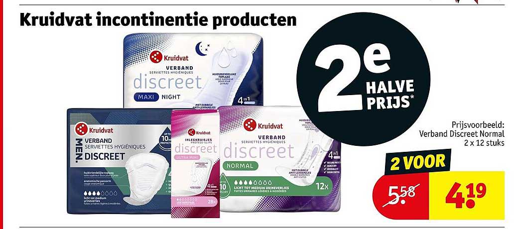 Kruidvat incontinentie producten 2e halve prijs