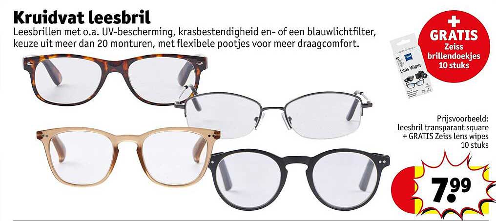 Kruidvat leesbril + GRATIS Zeiss brillendoekjes 10 stuks