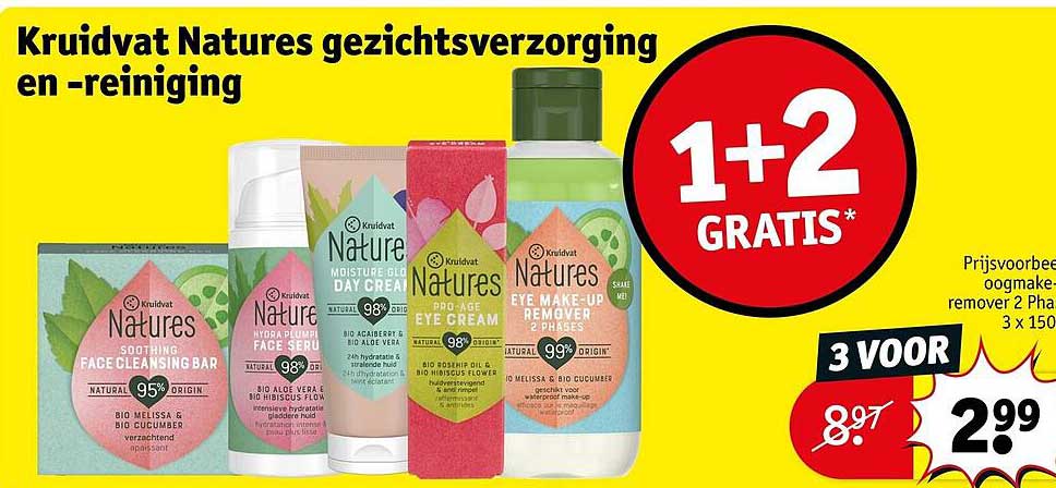 Kruidvat Natures gezichtsverzorging en -reiniging 1+2 GRATIS*