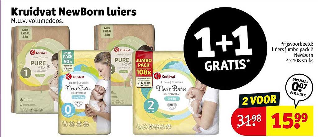 Kruidvat NewBorn luiers 1+1 GRATIS*