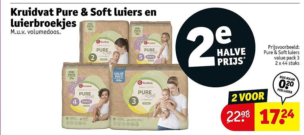 Kruidvat Pure & Soft luiers en luierbroekjes 2e halve prijs
