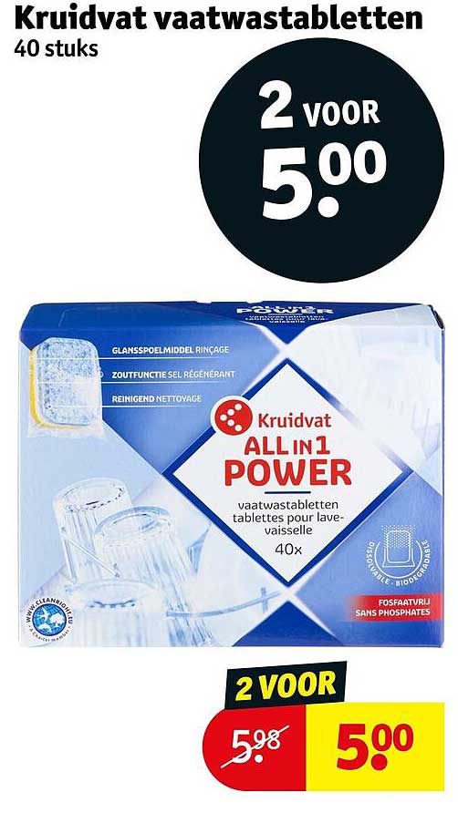 Kruidvat vaatwastabletten 40 stuks 2 voor 5.00