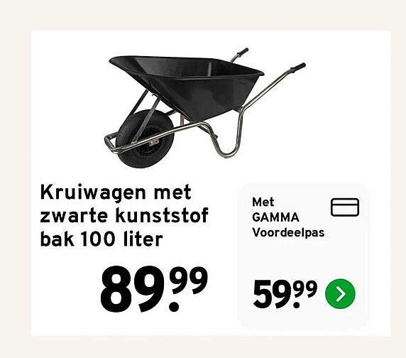 Kruiwagen met zwarte kunststof bak 100 liter