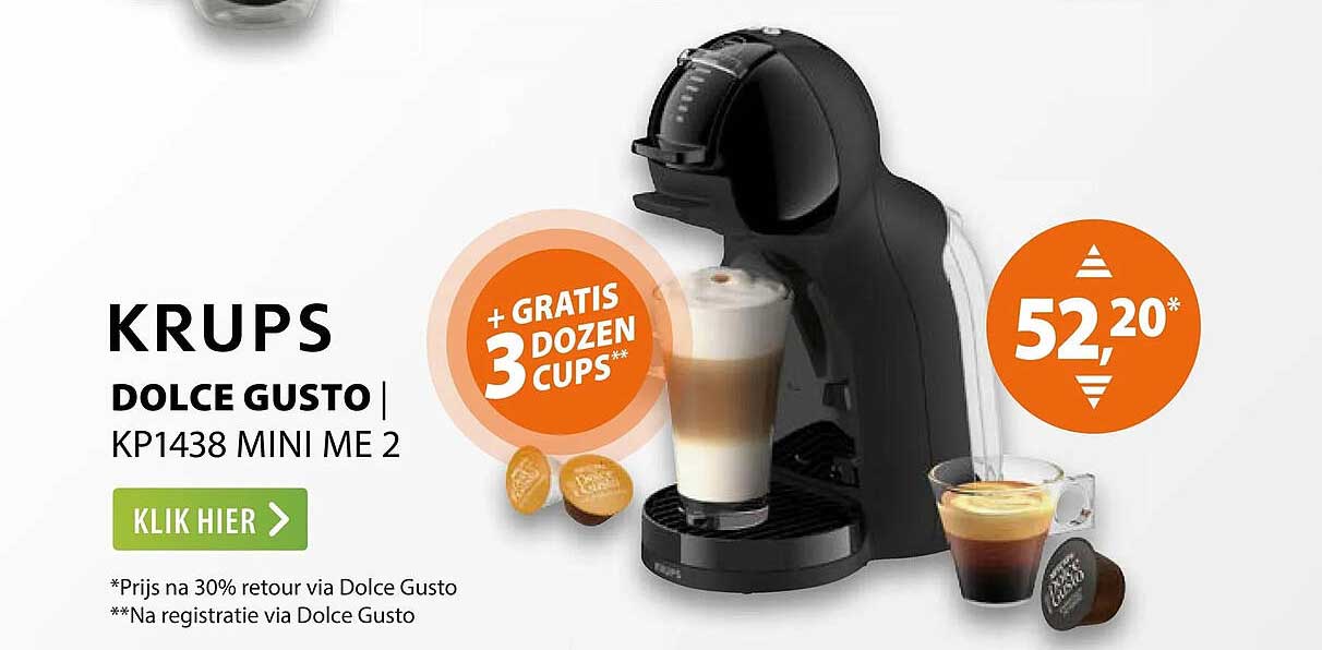 KRUPS DOLCE GUSTO KP1438 MINI ME 2 + GRATIS 3 DOZEN CUPS