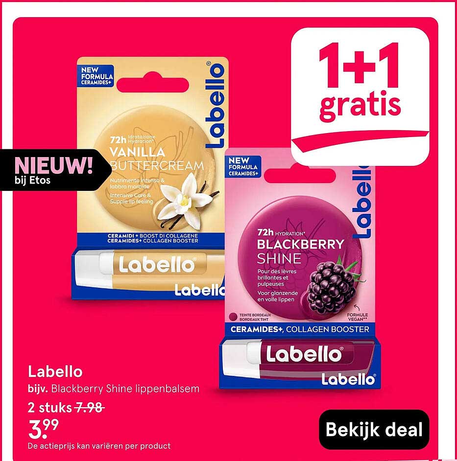 Labello bijv. Blackberry Shine lippenbalsem 1+1 gratis