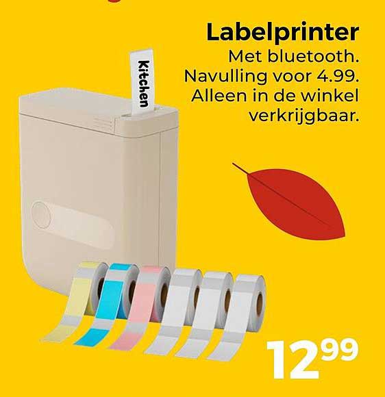 Labelprinter Met bluetooth. Navulling voor 4.99. Alleen in de winkel verkrijgbaar.