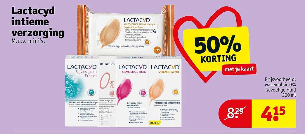 Lactacyd intieme verzorging M.u.v. mini's. 50% KORTING met je kaart