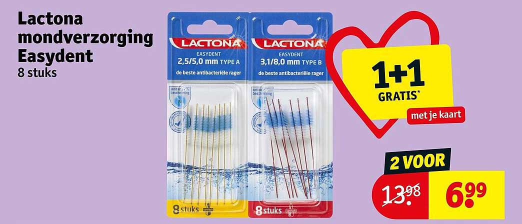 Lactona mondverzorging Easydent 8 stuks 1+1 GRATIS