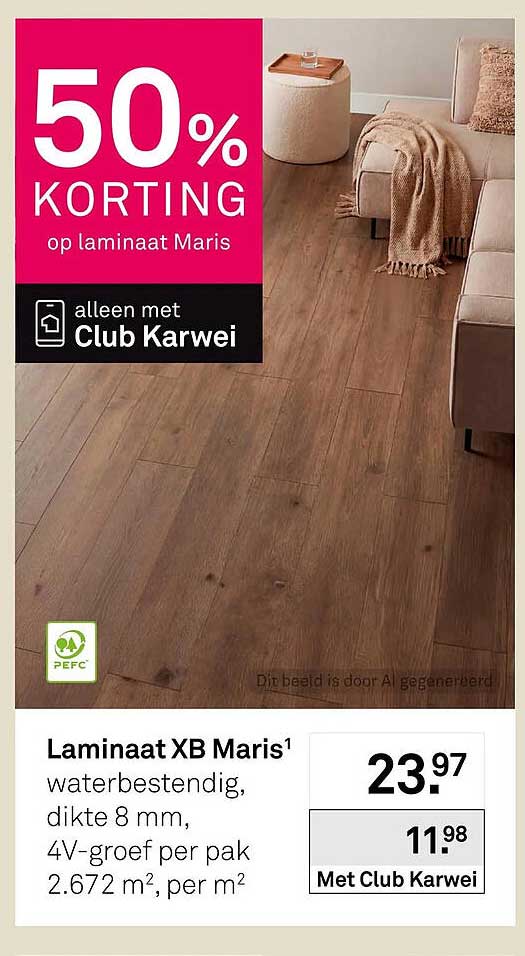 Laminaat XB Maris¹ waterbestendig, dikte 8 mm, 4V-groef per pak 2.672 m², per m² 50% KORTING op laminaat Maris alleen met Club Karwei