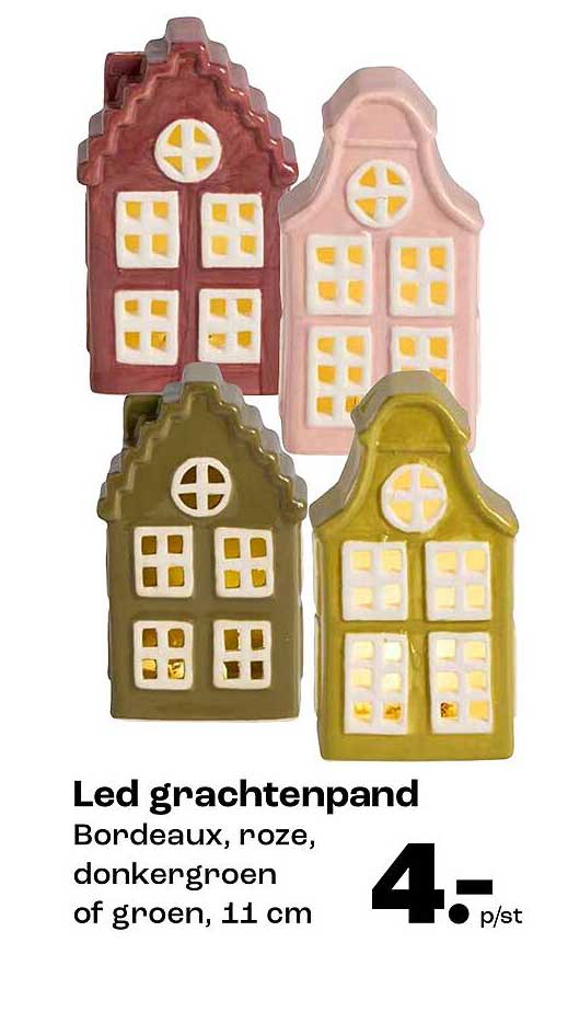 Led grachtenpand Bordeaux, roze, donkergroen of groen, 11 cm
