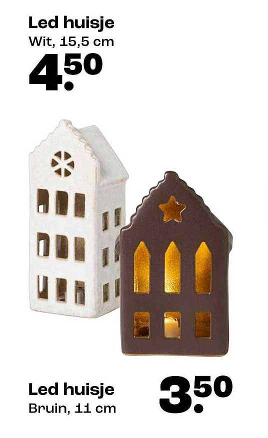 Led huisje Wit, 15,5 cm