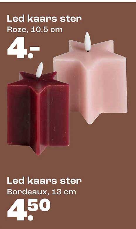 Led kaars ster Roze, 10,5 cm