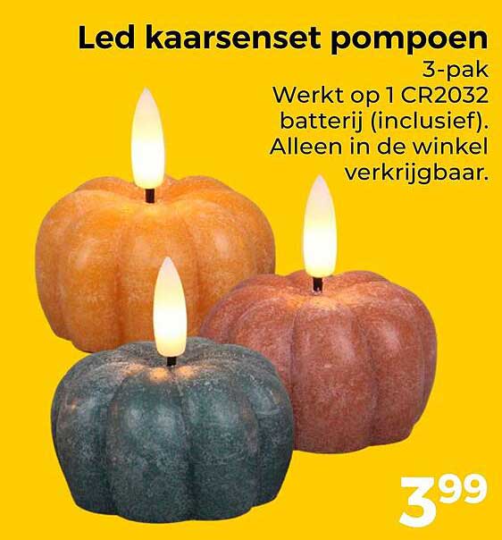 Led kaarsenset pompoen 3-pak