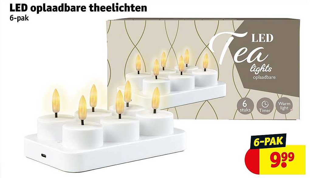 LED oplaadbare theelichten 6-pak